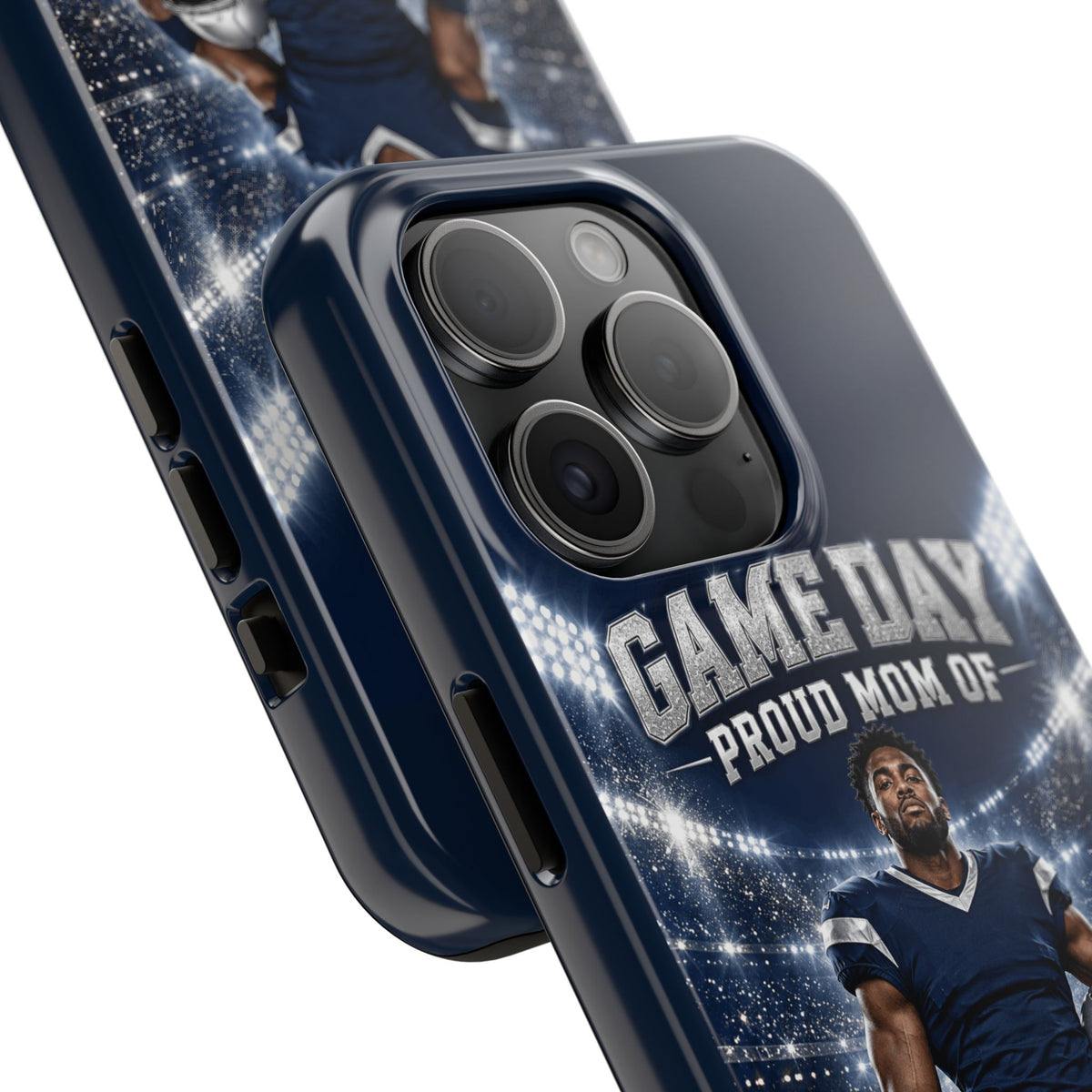 Personalized Game Day Proud Mom Photo Phone Case – Navy & Silver