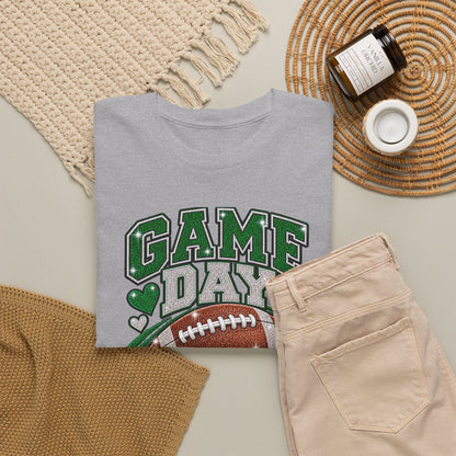 Personalized Game Day Football Grandma Shirt — Emerald Silver