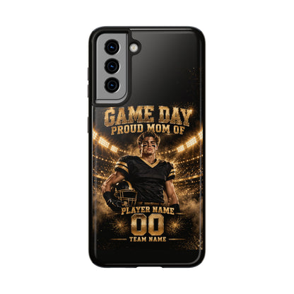 Personalized Game Day Proud Mom Photo Phone Case – Black & Gold