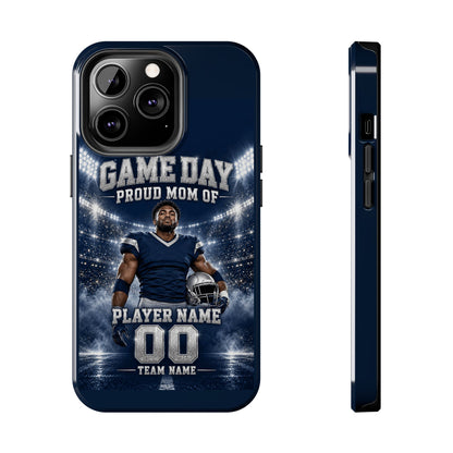 Personalized Game Day Proud Mom Photo Phone Case – Navy & Silver