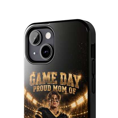 Personalized Game Day Proud Mom Photo Phone Case – Black & Gold