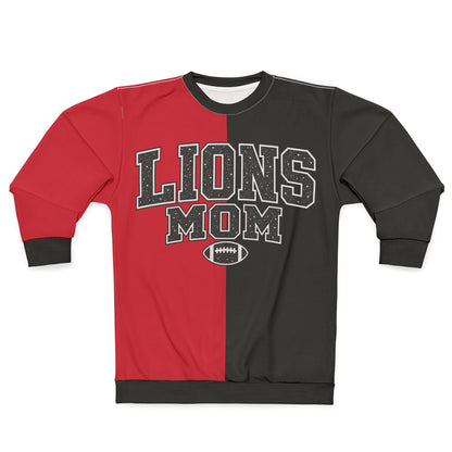 Personalized Lions Mom Two Tone Sweatshirt – Black & Red, Custom Player Name Number
