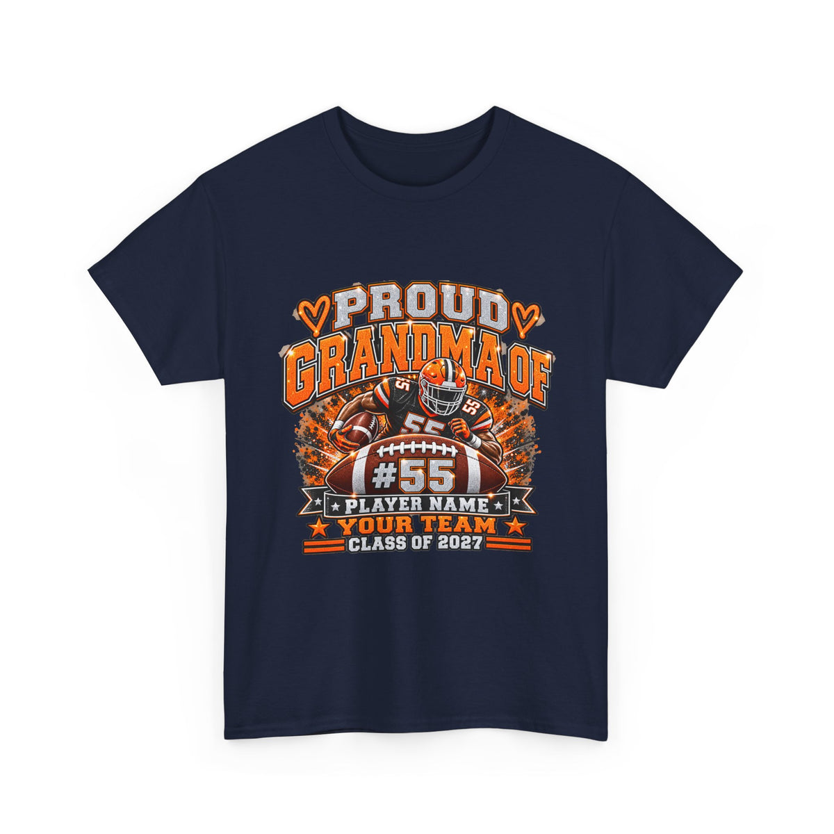 Personalized Football Grandma Shirt  Custom Player Photo, Name & Number, Glitter Effect Proud Grandma Game Day Tee