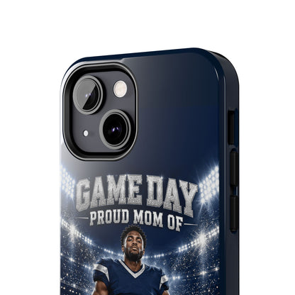 Personalized Game Day Proud Mom Photo Phone Case – Navy & Silver
