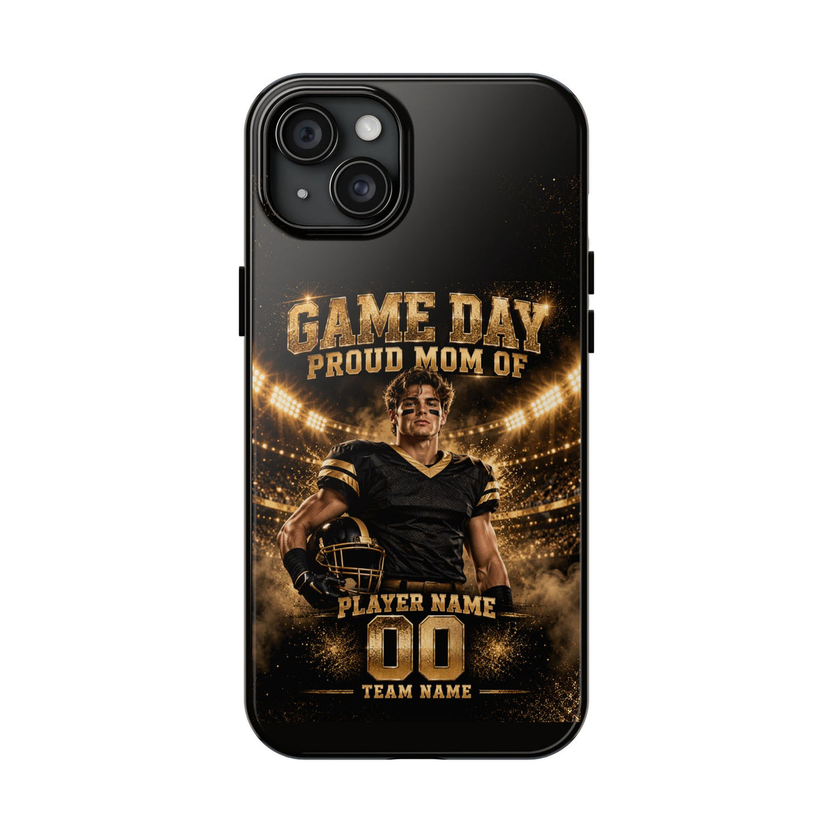 Personalized Game Day Proud Mom Photo Phone Case – Black & Gold