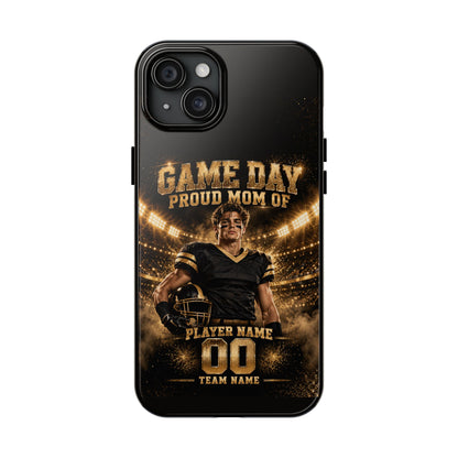 Personalized Game Day Proud Mom Photo Phone Case – Black & Gold