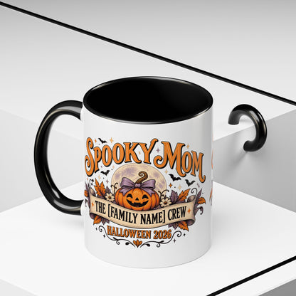 Personalized Spooky Mom Halloween Mug, Custom Family Name Coffee Cup, Halloween Mom Gift, Pumpkin Mug, Fall Gift for Mom