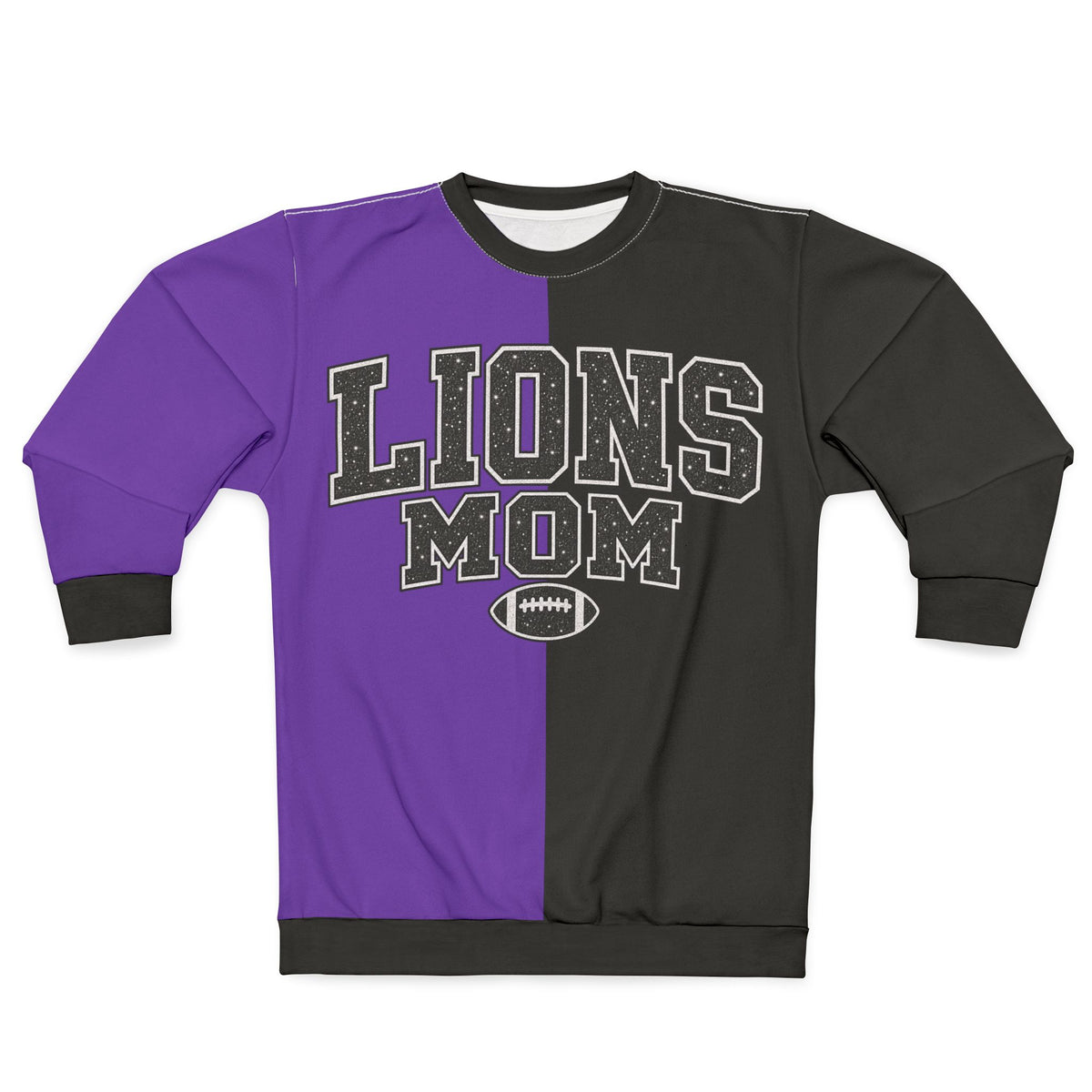 Personalized Lions Mom Two Tone Sweatshirt – Black & Purple, Custom Player Name Number