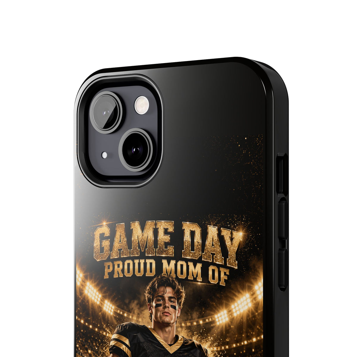 Personalized Game Day Proud Mom Photo Phone Case – Black & Gold