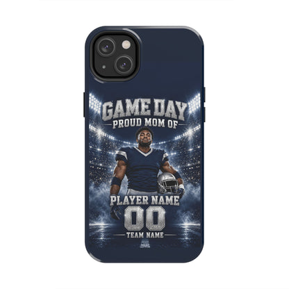 Personalized Game Day Proud Mom Photo Phone Case – Navy & Silver