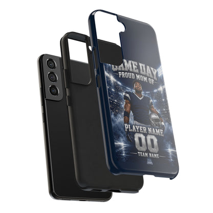 Personalized Game Day Proud Mom Photo Phone Case – Navy & Silver