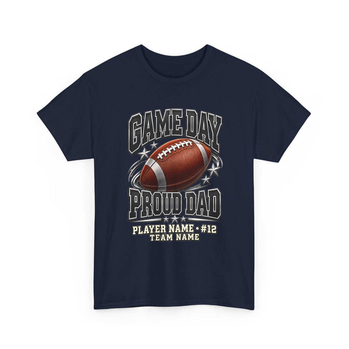 Personalized Game Day Proud Dad Shirt — Black Silver Football
