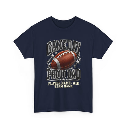 Personalized Game Day Proud Dad Shirt — Black Silver Football