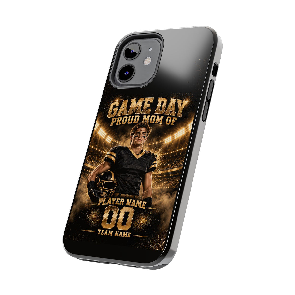 Personalized Game Day Proud Mom Photo Phone Case – Black & Gold