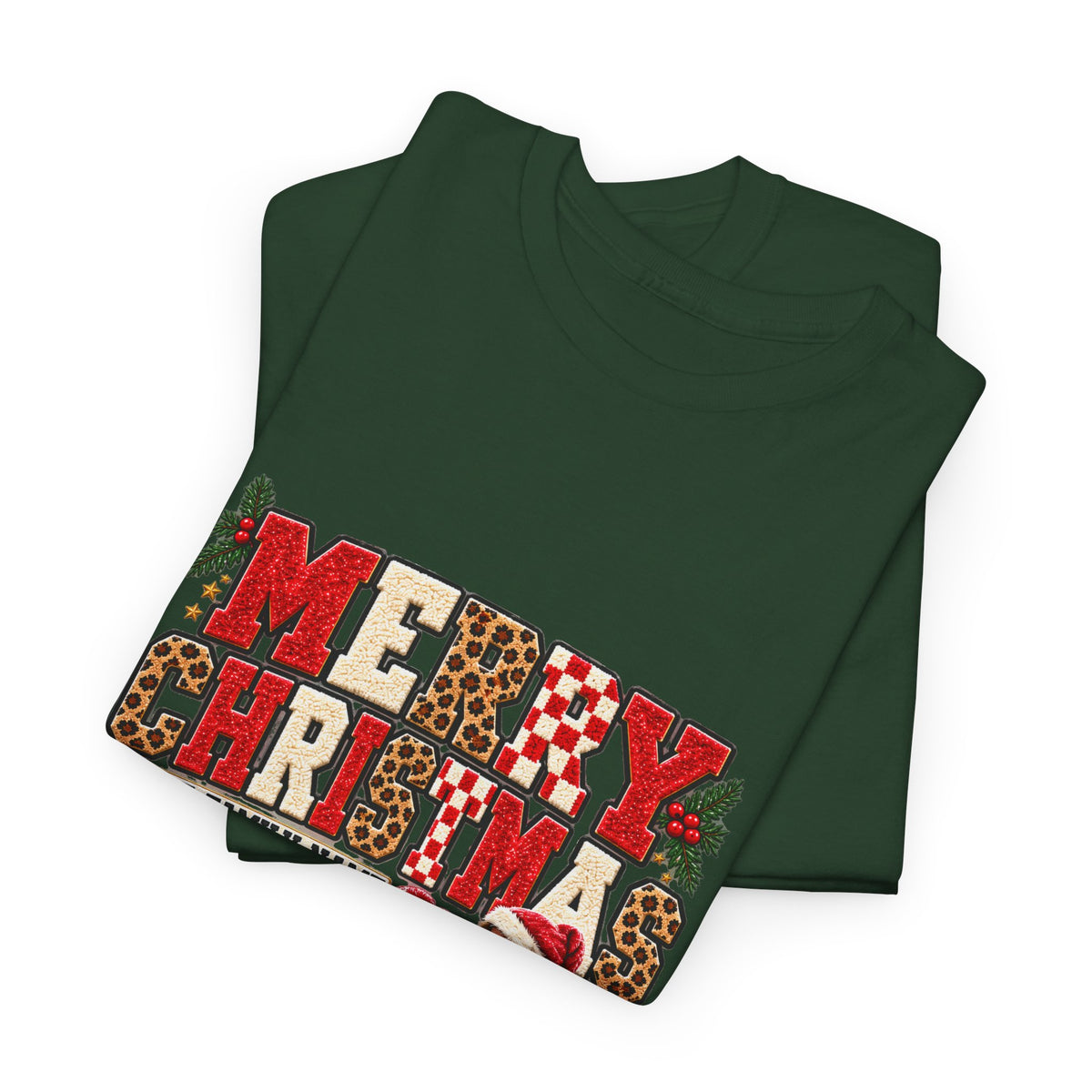 Personalized Merry Christmas Family Photo Shirt — Leopard & Printed Glitter