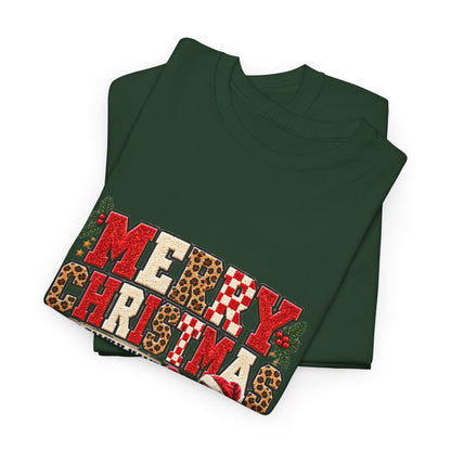 Personalized Merry Christmas Family Photo Shirt — Leopard & Printed Glitter