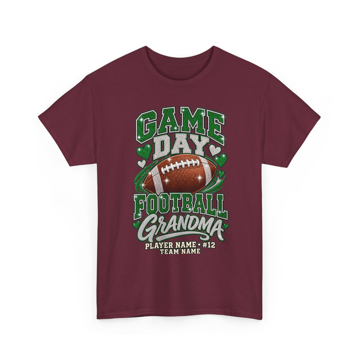 Personalized Game Day Football Grandma Shirt — Emerald Silver