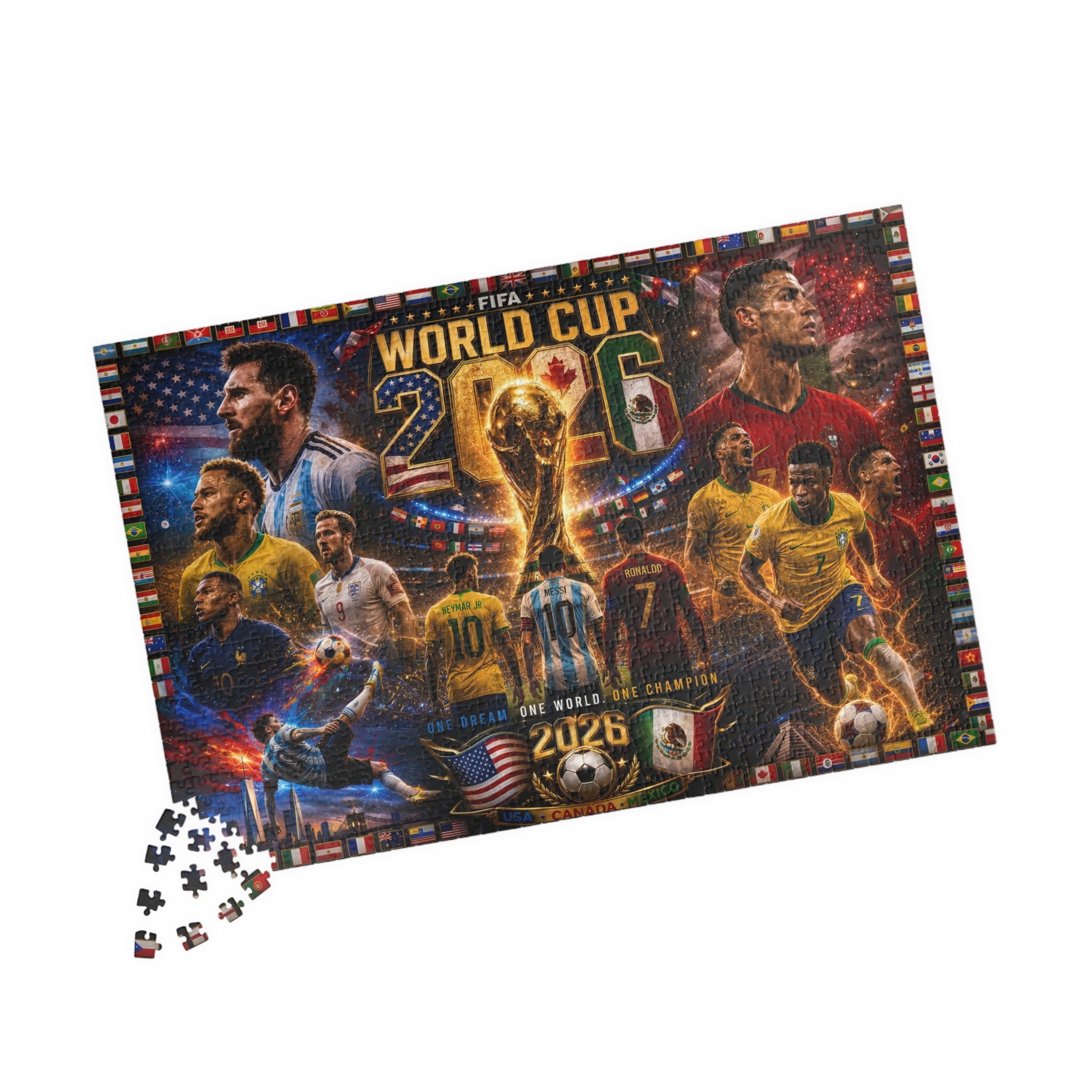 World Cup 2026 Soccer Collage Puzzle — FIFA Tournament Poster Jigsaw