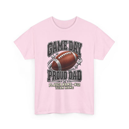 Personalized Game Day Proud Dad Shirt — Black Silver Football