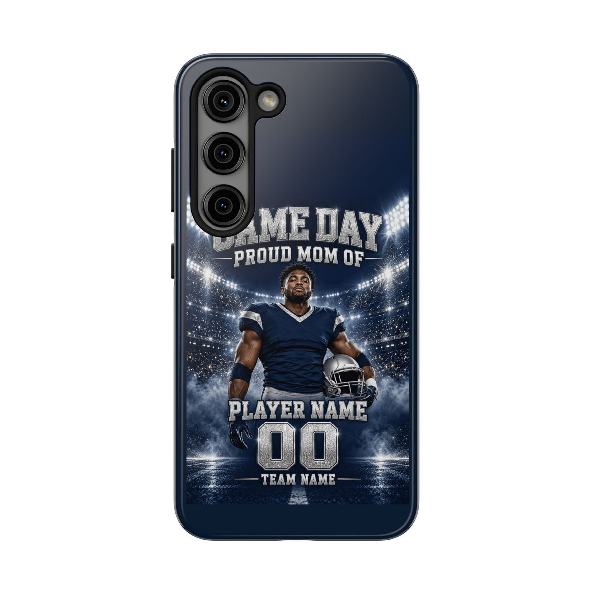 Personalized Game Day Proud Mom Photo Phone Case – Navy & Silver