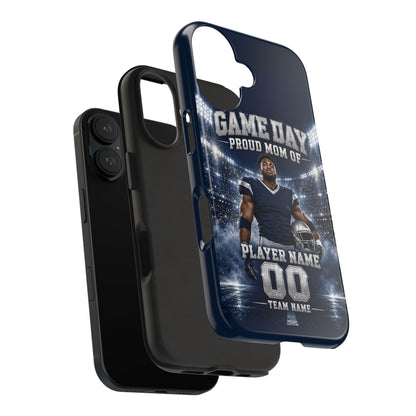 Personalized Game Day Proud Mom Photo Phone Case – Navy & Silver