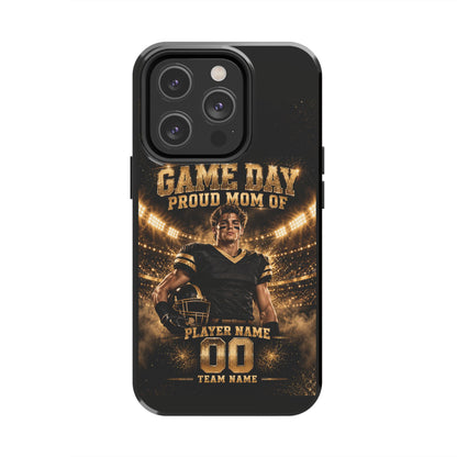 Personalized Game Day Proud Mom Photo Phone Case – Black & Gold