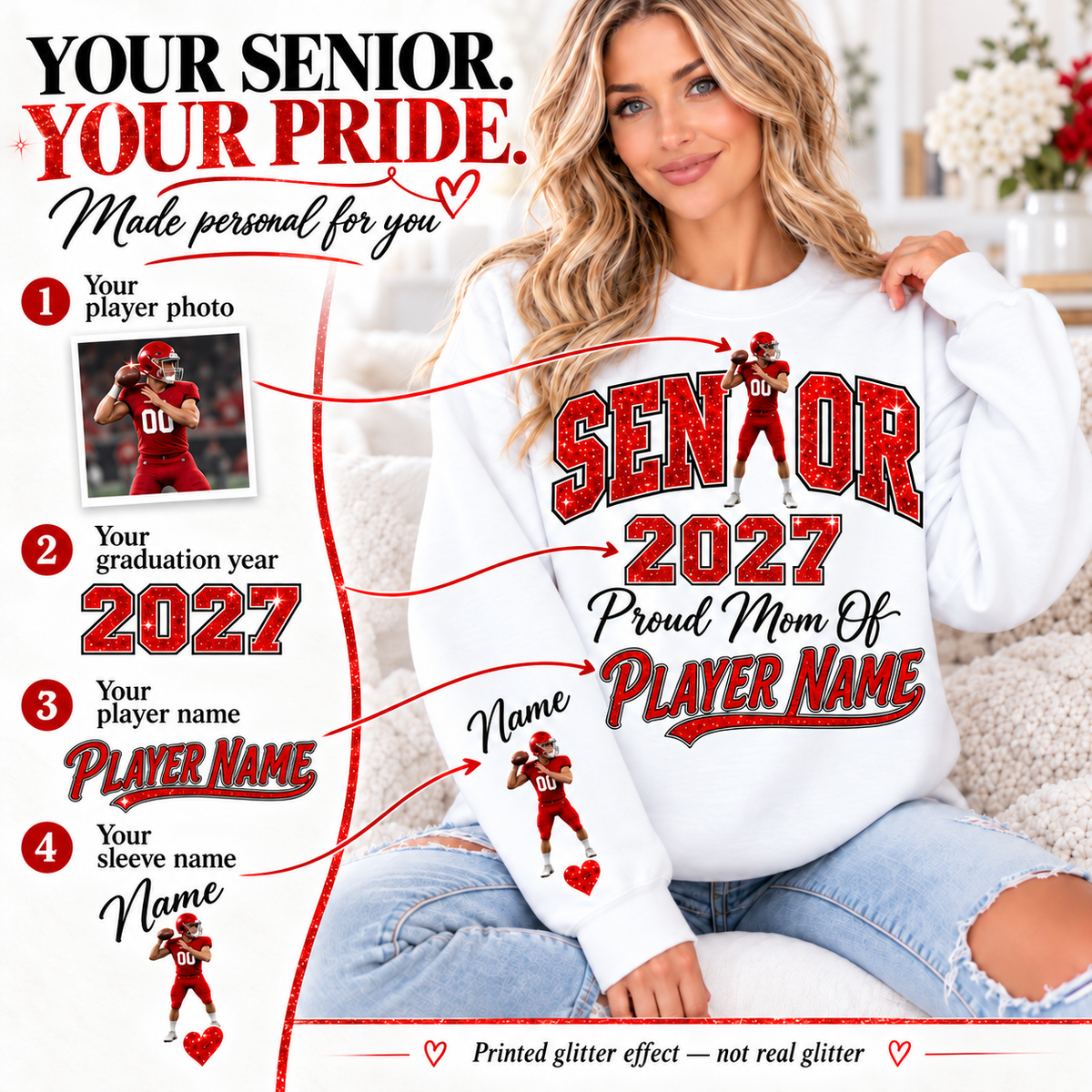 How to personalize: player photo, graduation year, player name and sleeve name