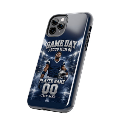 Personalized Game Day Proud Mom Photo Phone Case – Navy & Silver