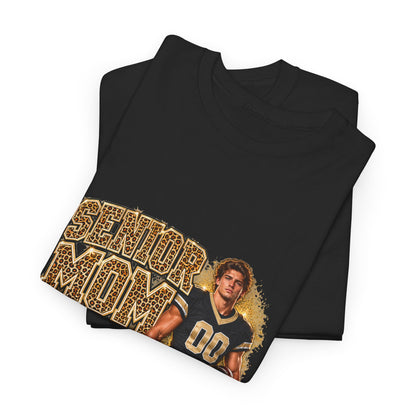 Personalized Senior Mom 2027 Leopard Football Photo Shirt – Gold Glitter Effect, Proud Mom of, Custom Player Name Number & Team