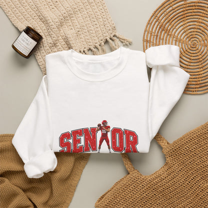 Personalized Senior Mom 2027 Sweatshirt — Quarterback Photo & Sleeve Heart