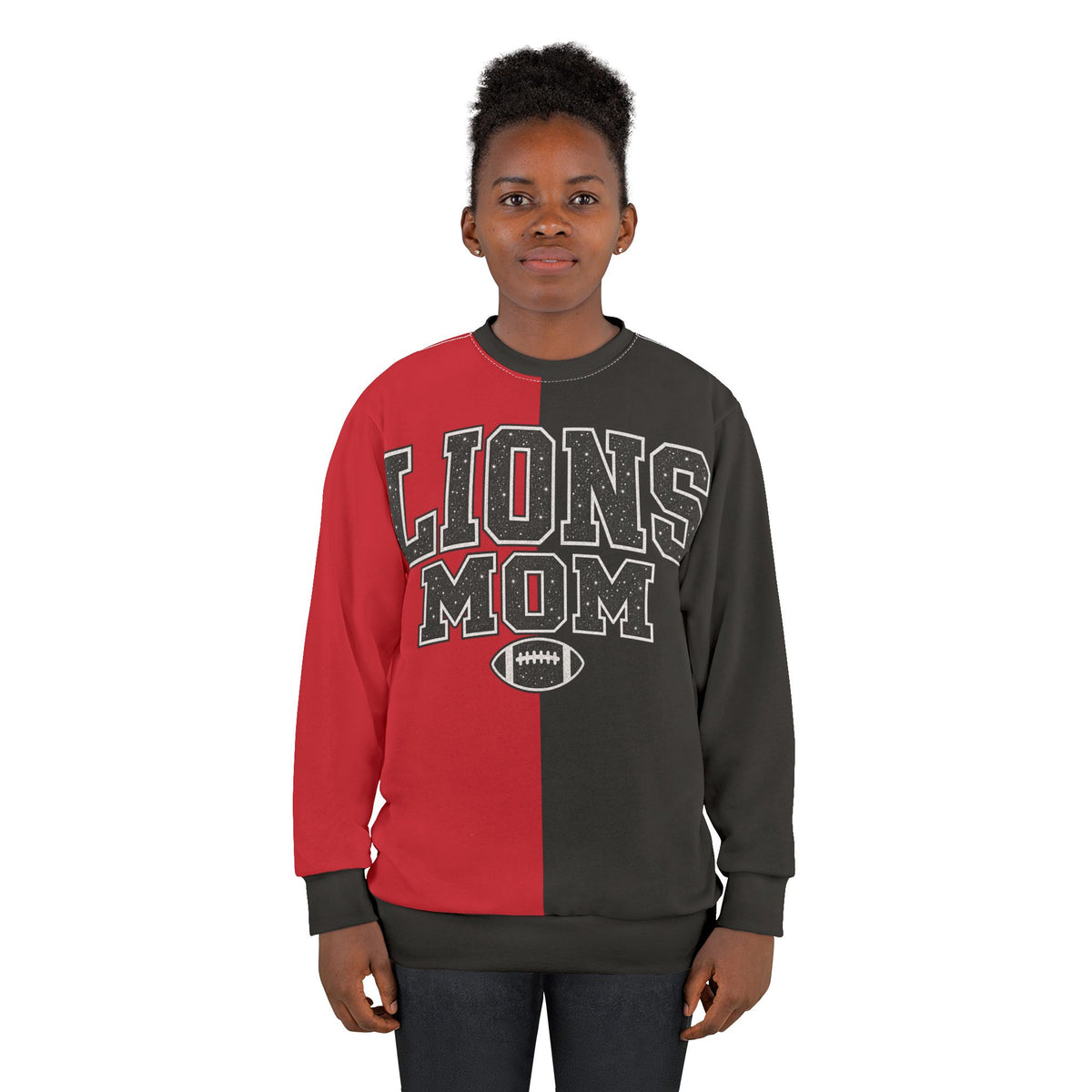 Personalized Lions Mom Two Tone Sweatshirt – Black & Red, Custom Player Name Number
