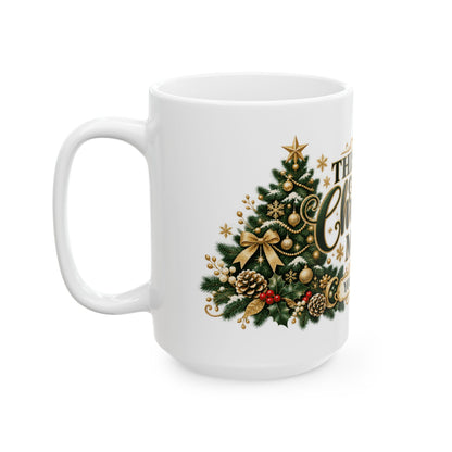 Personalized This Is My Christmas Mug — Elegant Green and Gold Trees