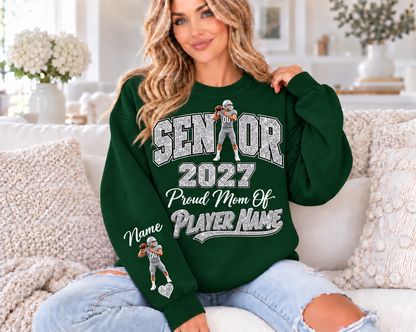 Personalized Senior Mom 2027 Sweatshirt — Quarterback Photo & Sleeve Heart
