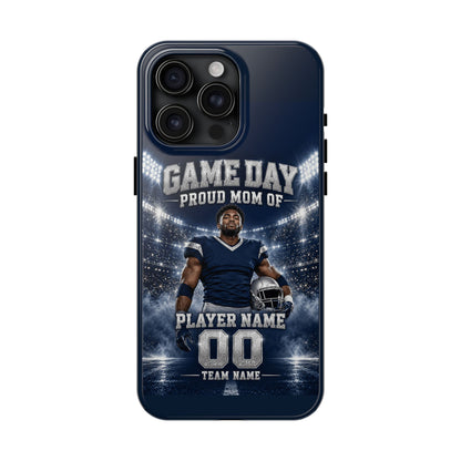 Personalized Game Day Proud Mom Photo Phone Case – Navy & Silver