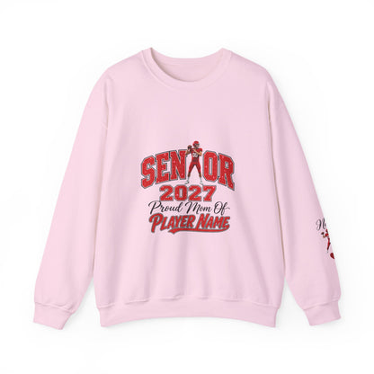 Personalized Senior Mom 2027 Sweatshirt — Quarterback Photo & Sleeve Heart