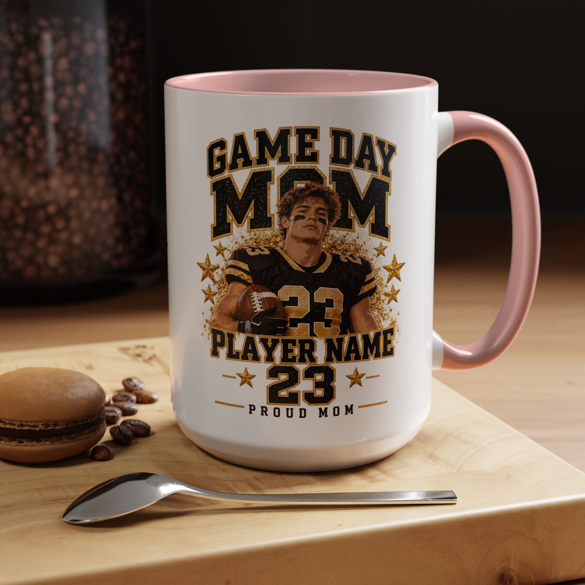 Personalized Game Day Mom Photo Mug – Custom Football Player Name & Number