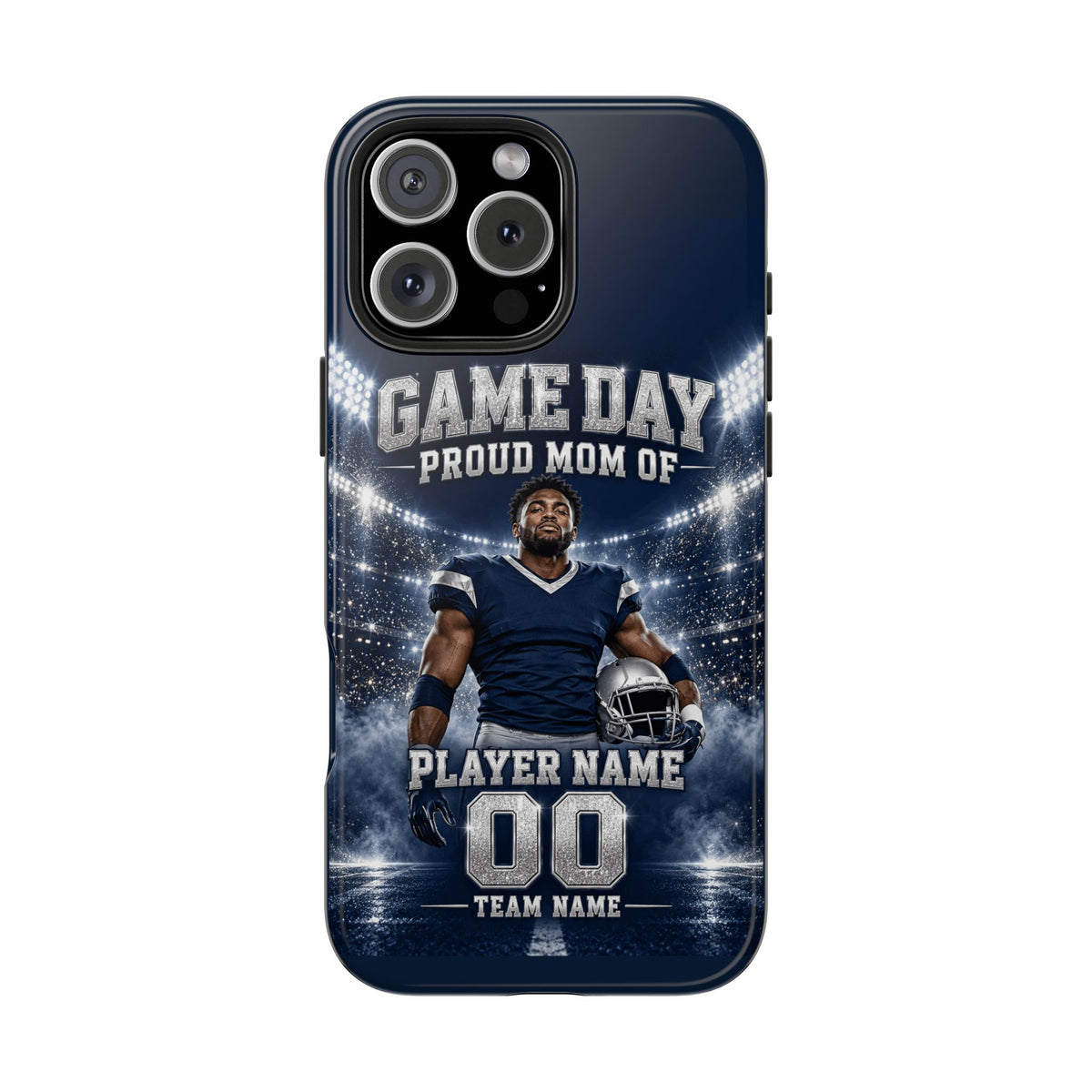 Personalized Game Day Proud Mom Photo Phone Case – Navy & Silver