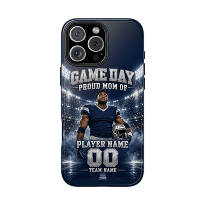 Personalized Game Day Proud Mom Photo Phone Case – Navy & Silver
