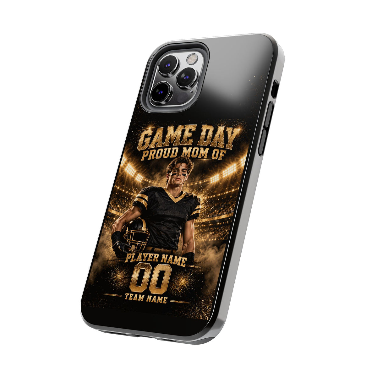 Personalized Game Day Proud Mom Photo Phone Case – Black & Gold