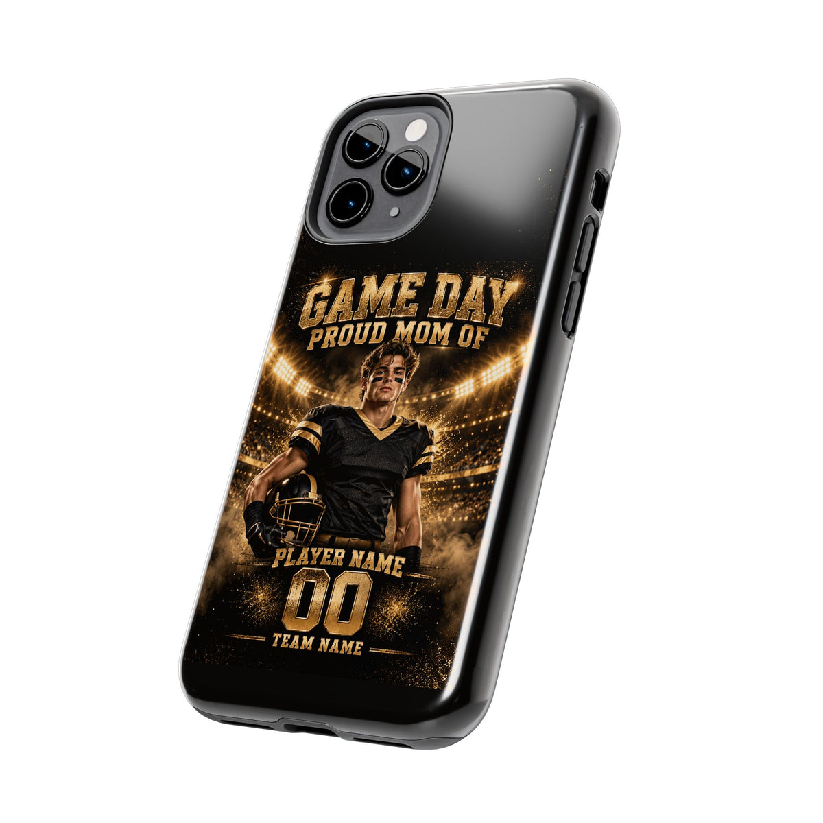 Personalized Game Day Proud Mom Photo Phone Case – Black & Gold