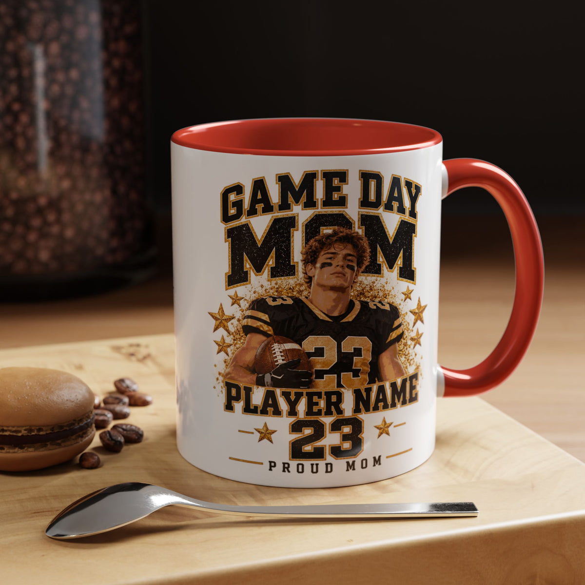Personalized Game Day Mom Photo Mug – Custom Football Player Name & Number