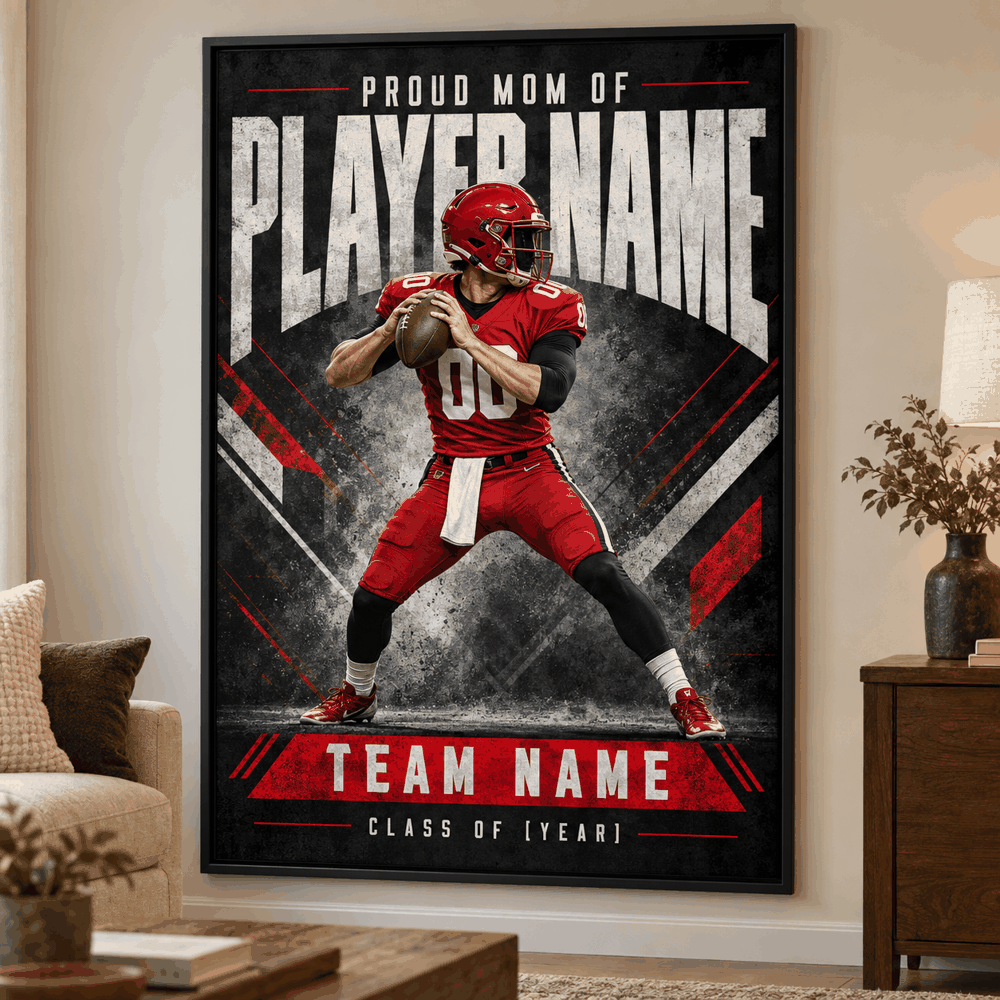Proud Mom football framed poster – Red Quarterback lifestyle preview