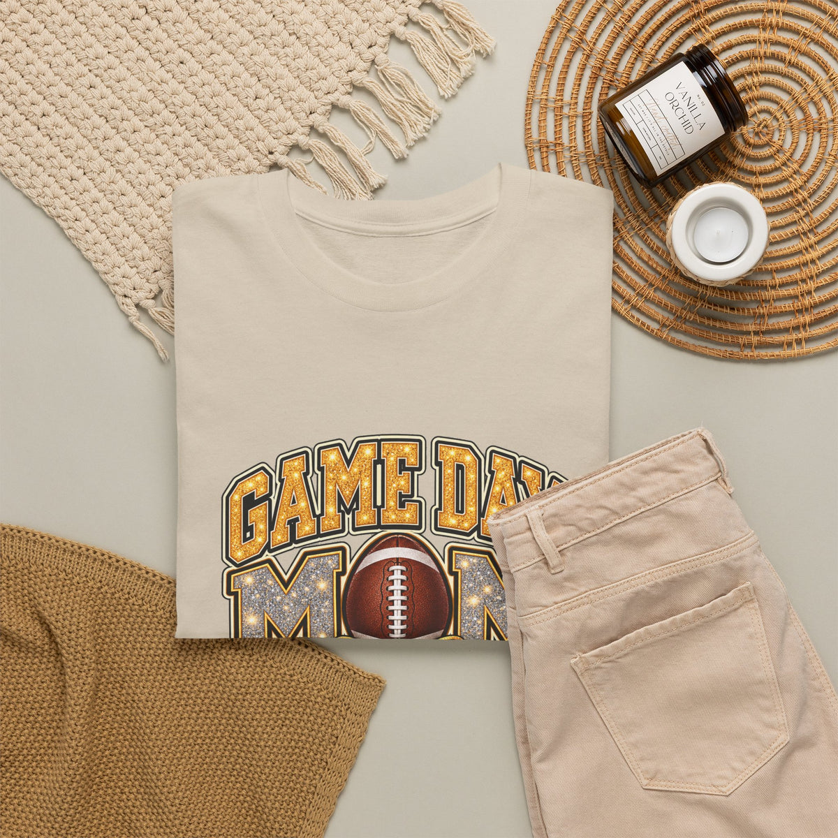 Personalized Game Day Mom Football Shirt – Gold Silver Leopard Bow, Custom Player Name Number & Team