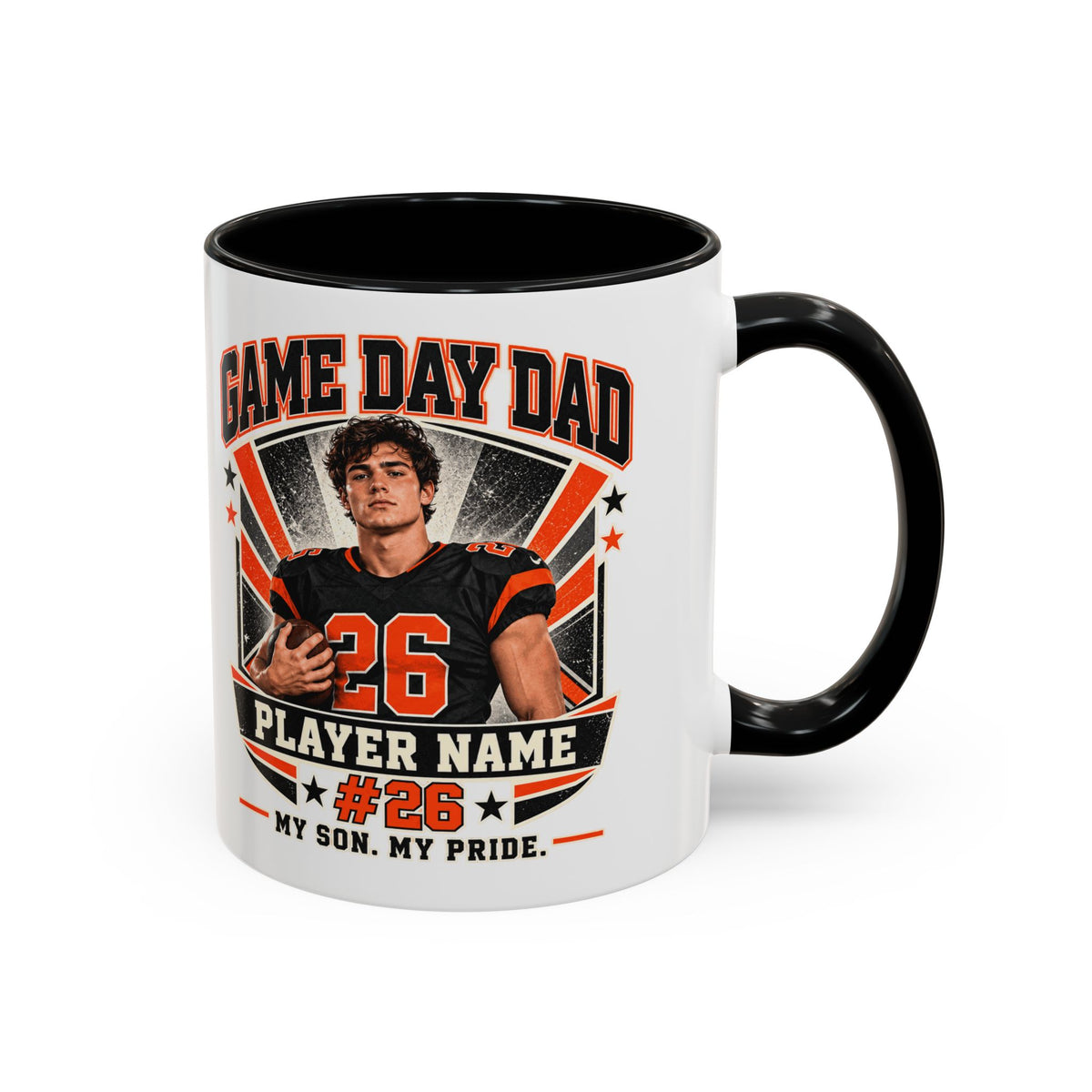 Personalized Game Day Dad Photo Mug – Custom Football Player Name & Number