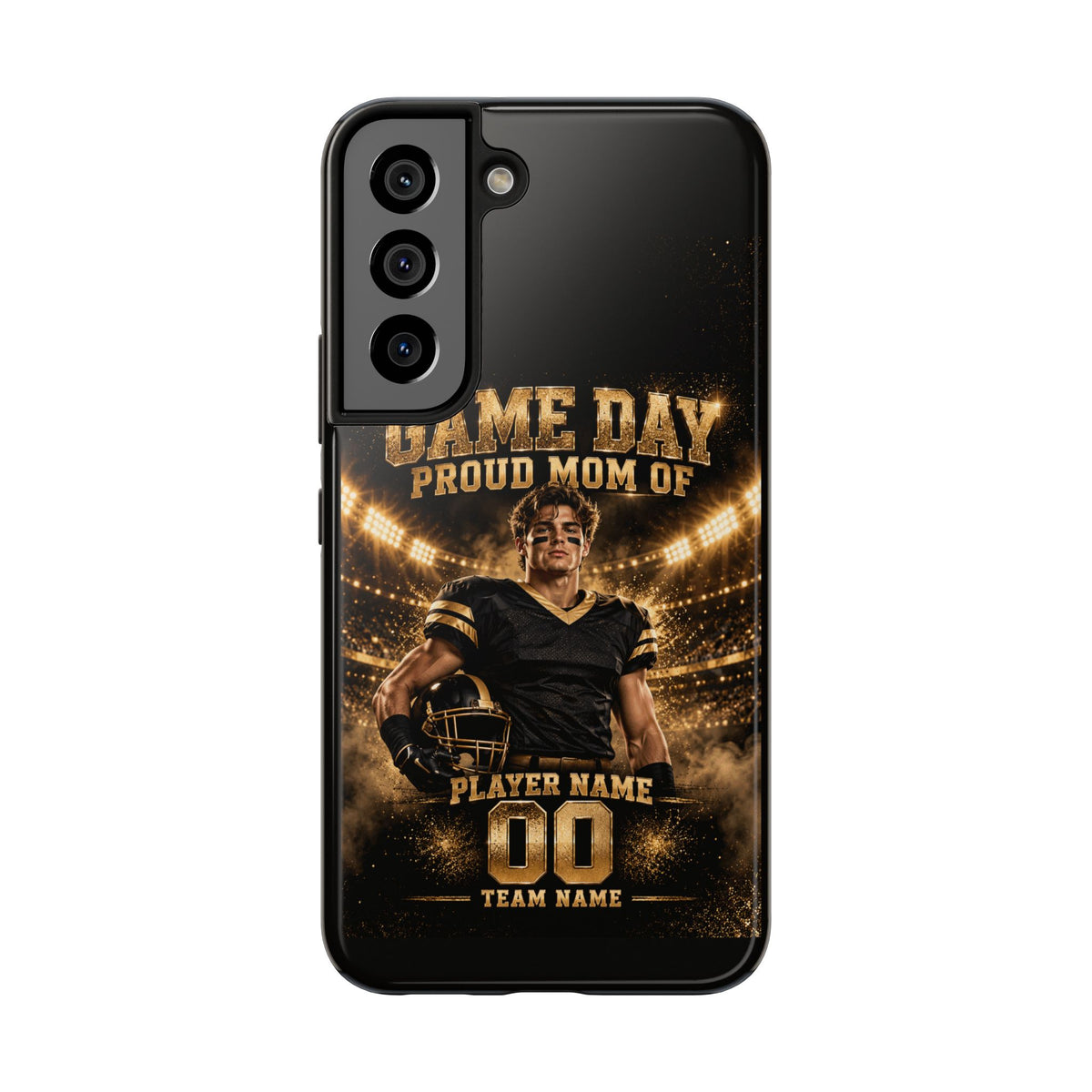 Personalized Game Day Proud Mom Photo Phone Case – Black & Gold