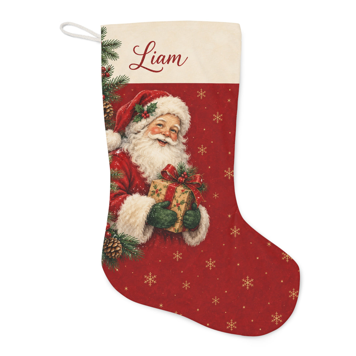 Personalized Santa Christmas Stocking — Name & Colored Printed Glitter