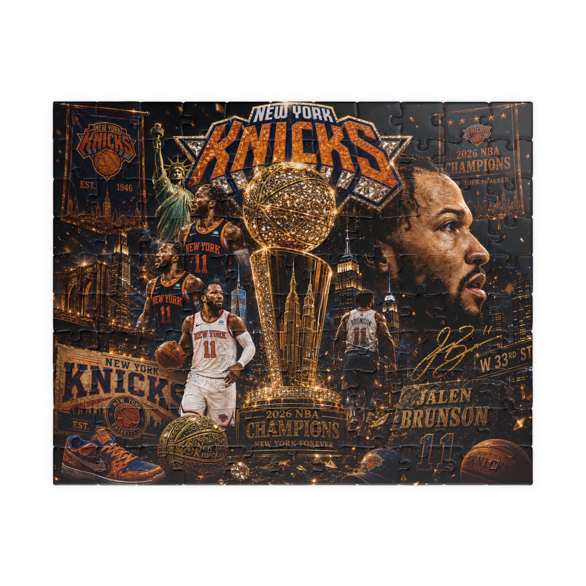 New York Knicks Championship Collage Puzzle — V. Brunson Fan Jigsaw (110/252/520/1014 pcs)