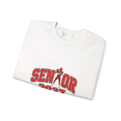 Personalized Senior Mom 2027 Sweatshirt — Quarterback Photo & Sleeve Heart