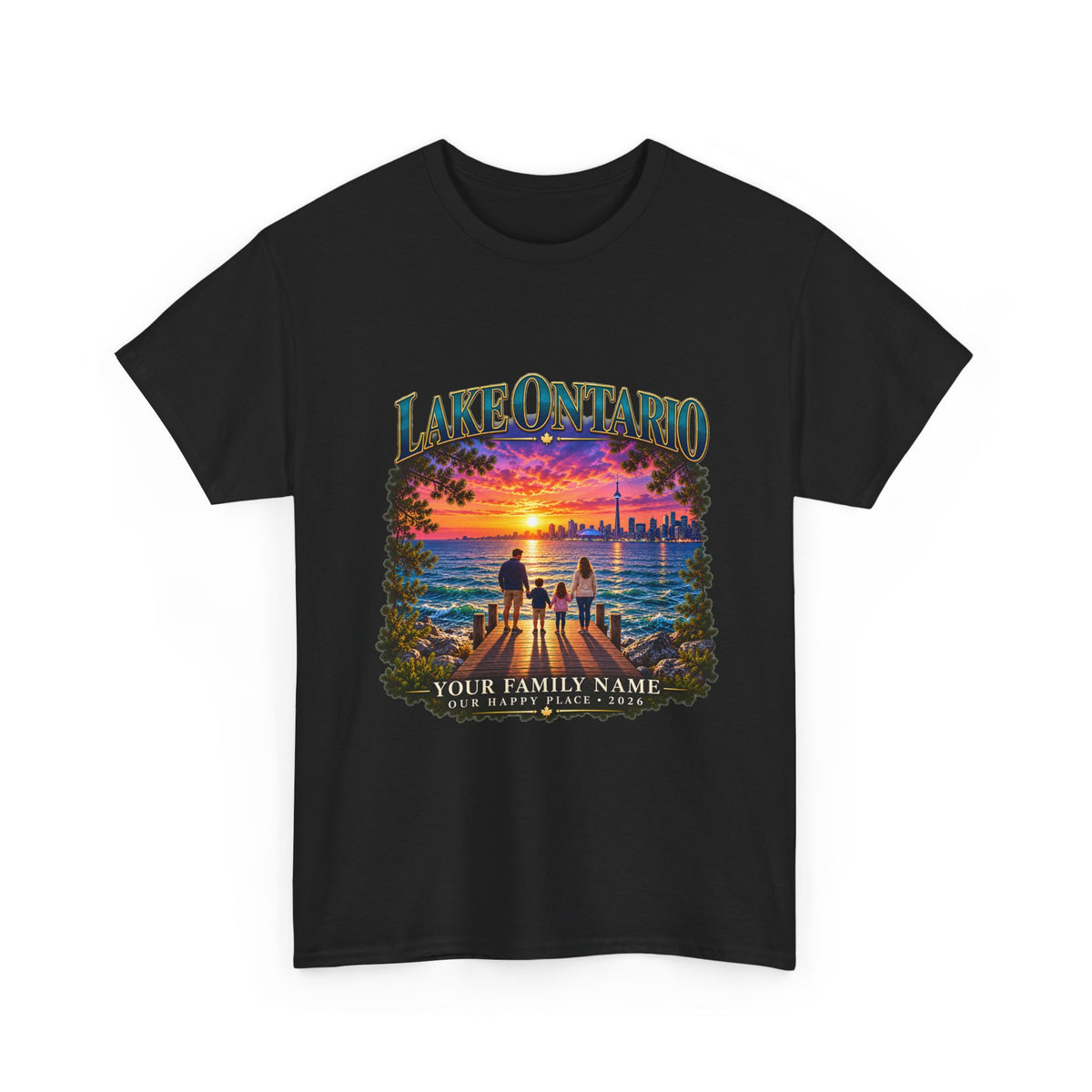 Personalized Lake Ontario Family T-Shirt – Toronto Sunset, Custom Family Name & Our Happy Place