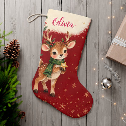Personalized Reindeer Christmas Stocking — Name & Colored Printed Glitter